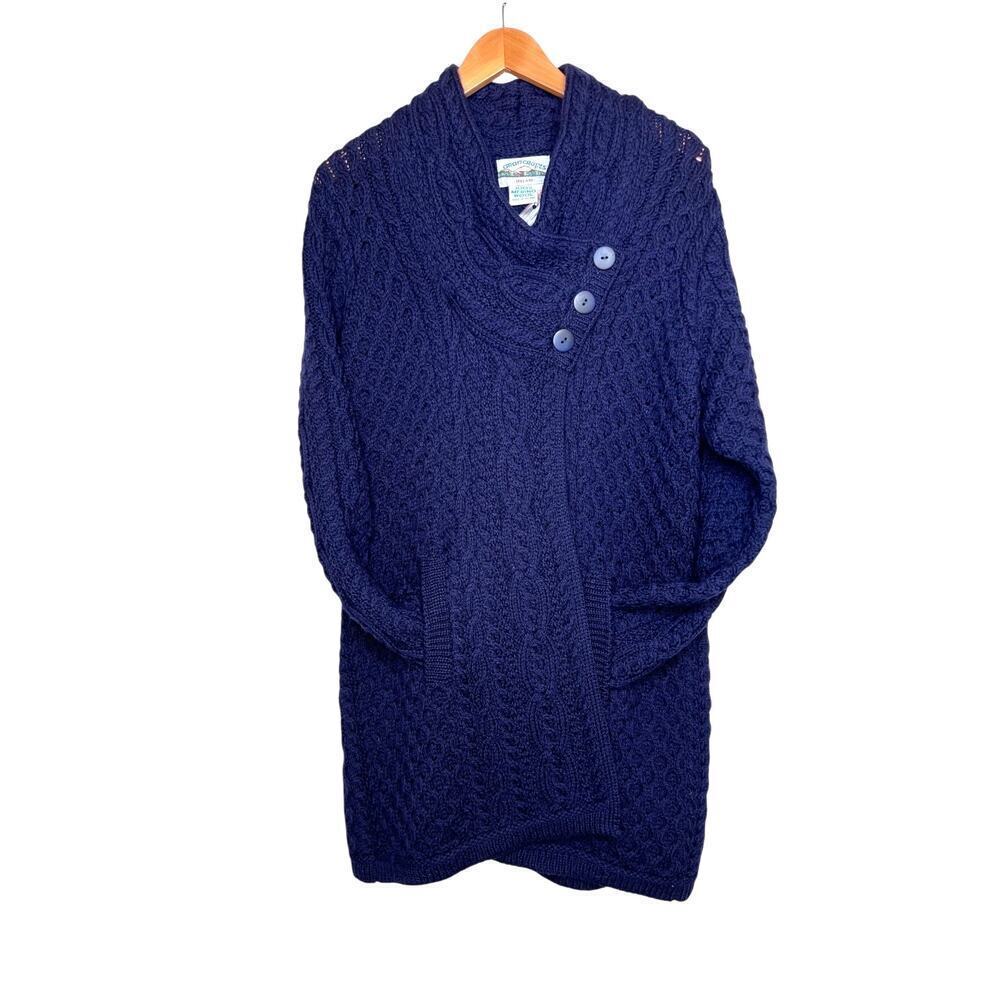 Aran Crafts 100% Merino Wool Cable Knit Coatigan In Navy Blue Women’s Large — image 2 of 8